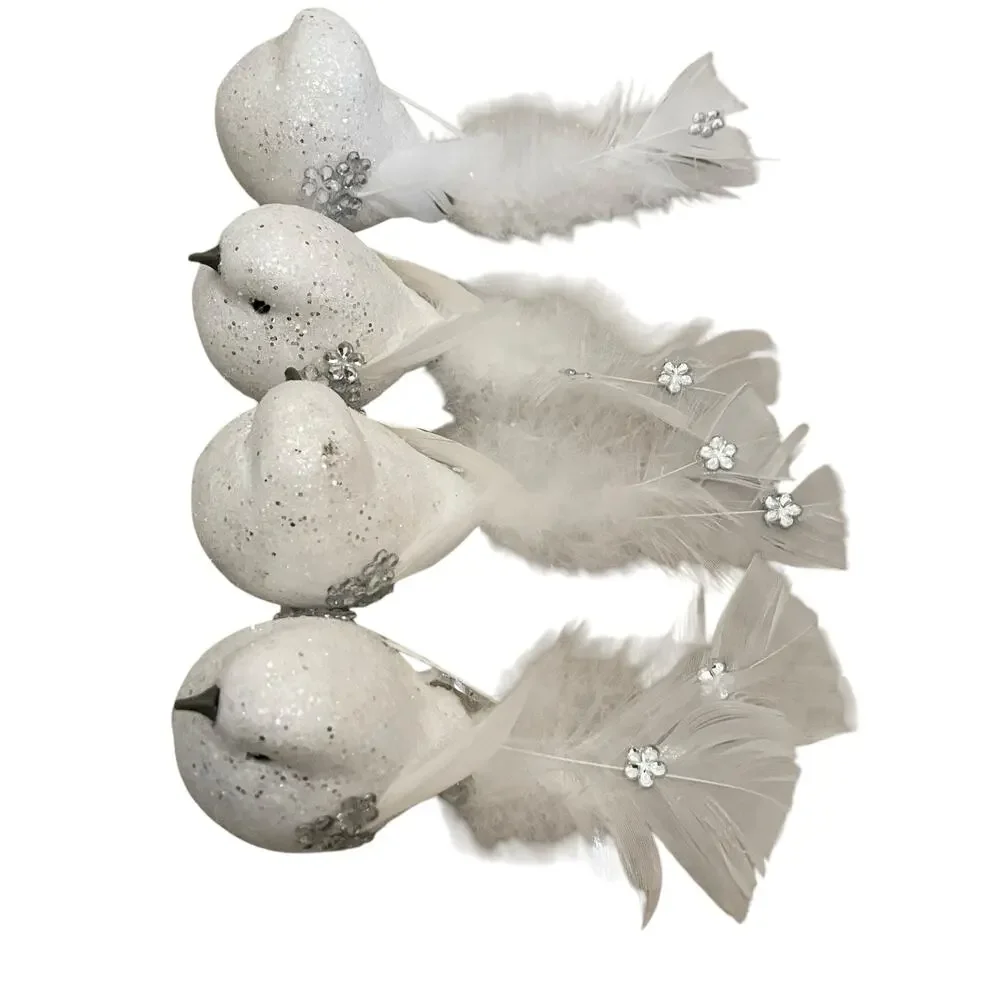 Rachel Roy Rhinestone Feathered Dove Christmas Tree Clips Set of 4 White New